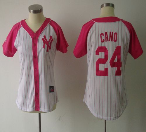 Yankees #24 Robinson Cano White/Pink Women's Splash Fashion Stitched MLB Jersey