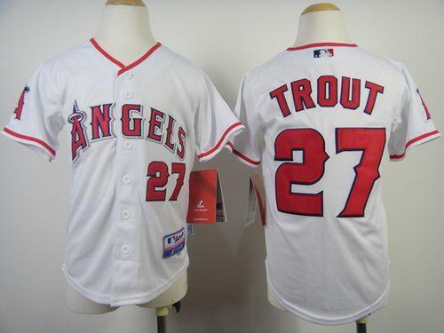 Angels #27 Mike Trout White Cool Base Stitched Youth MLB Jersey