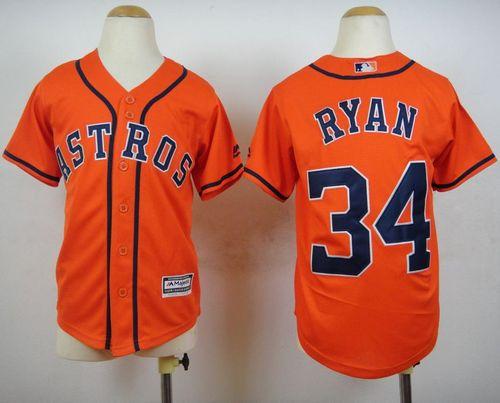 Astros #34 Nolan Ryan Orange Cool Base Stitched Youth MLB Jersey
