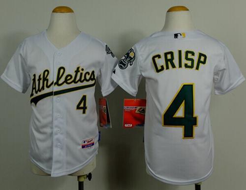 Athletics #4 Coco Crisp White Cool Base Stitched Youth MLB Jersey