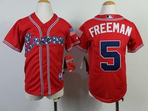 Braves #5 Freddie Freeman Red Cool Base Stitched Youth MLB Jersey