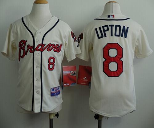 Braves #8 Justin Upton Cream Cool Base Stitched Youth MLB Jersey