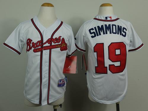 Braves #19 Andrelton Simmons White Cool Base Stitched Youth MLB Jersey