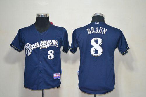 Brewers #8 Ryan Braun Blue Cool Base Stitched Youth MLB Jersey