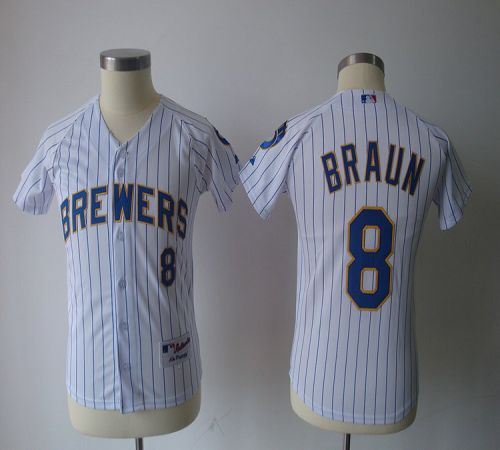 Brewers #8 Ryan Braun White(blue stripe) Cool Base Stitched Youth MLB Jersey