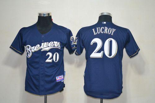 Brewers #20 Jonathan Lucroy Blue Cool Base Stitched Youth MLB Jersey