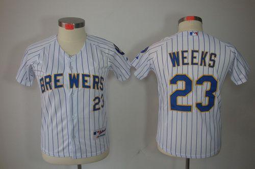 Brewers #23 Rickie Weeks White(blue stripe) Cool Base Stitched Youth MLB Jersey