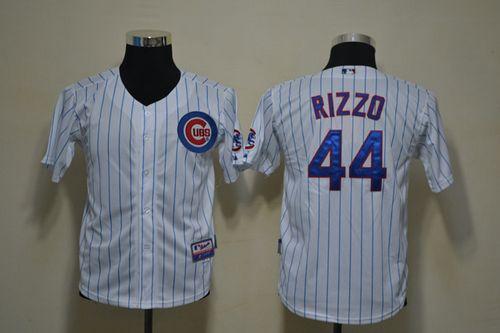 Cubs #44 Anthony Rizzo White(Blue Strip) Cool Base Stitched Youth MLB Jersey