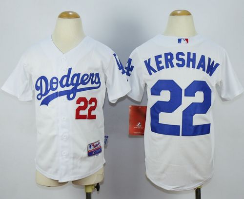 Dodgers #22 Clayton Kershaw White Cool Base Stitched Youth MLB Jersey
