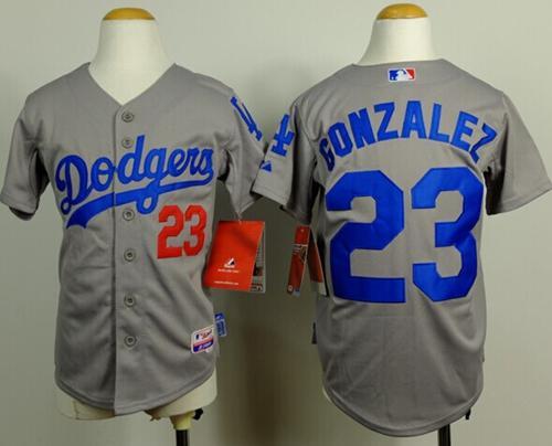 Dodgers #23 Adrian Gonzalez Grey Cool Base Stitched Youth MLB Jersey