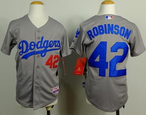 Dodgers #42 Jackie Robinson Grey Cool Base Stitched Youth MLB Jersey