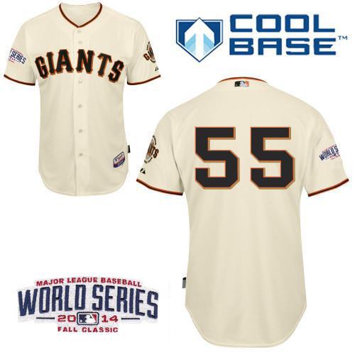 Giants #55 Tim Lincecum Cream W/2014 World Series Patch Stitched Youth MLB Jersey