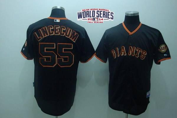 Giants #55 Tim Lincecum Black W/2014 World Series Patch Stitched Youth MLB Jersey