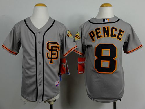 Giants #8 Hunter Pence Grey Road 2 Cool Base Stitched Youth MLB Jersey