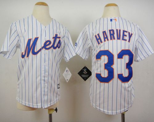 Mets #33 Matt Harvey White(Blue Strip) Home Cool Base Stitched Youth MLB Jersey