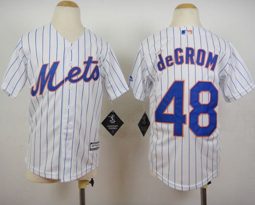 Mets #48 Jacob DeGrom White(Blue Strip) Home Cool Base Stitched Youth MLB Jersey