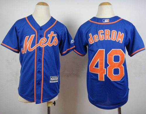 Mets #48 Jacob DeGrom Blue Alternate Home Cool Base Stitched Youth MLB Jersey