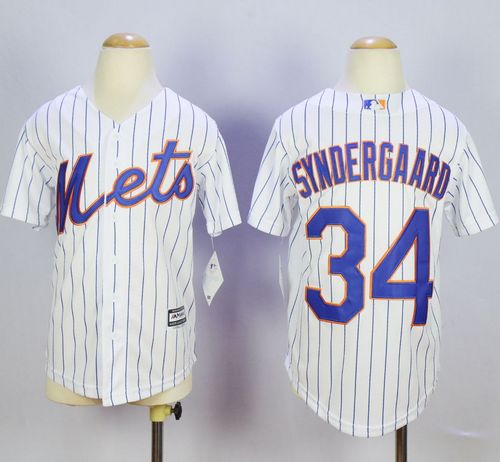 Mets #34 Noah Syndergaard White(Blue Strip) Home Cool Base Stitched Youth MLB Jersey