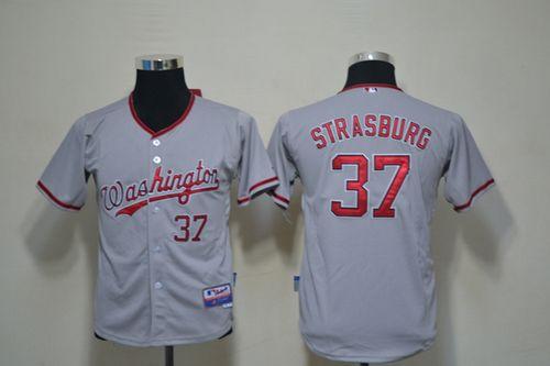 Nationals #37 Stephen Strasburg Grey Cool Base Stitched Youth MLB Jersey