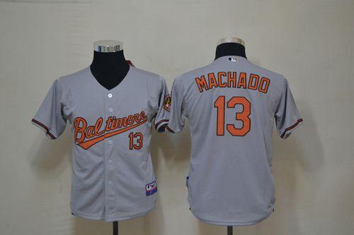 Orioles #13 Manny Machado Grey Cool Base Stitched Youth MLB Jersey