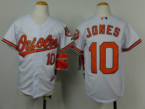 Orioles #10 Adam Jones White Cool Base Stitched Youth MLB Jersey