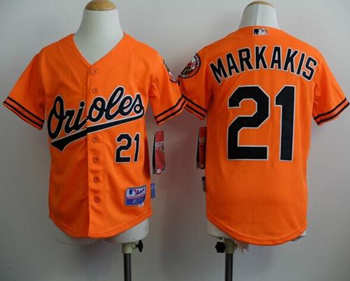 Orioles #21 Nick Markakis Orange Cool Base Stitched Youth MLB Jersey