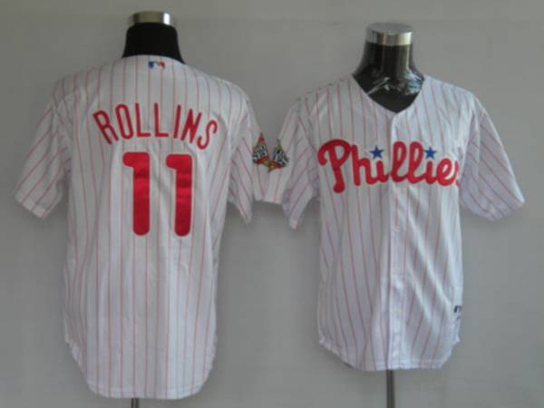 Phillies #11 Jimmy Rollins Stitched White Red Strip Youth MLB Jersey