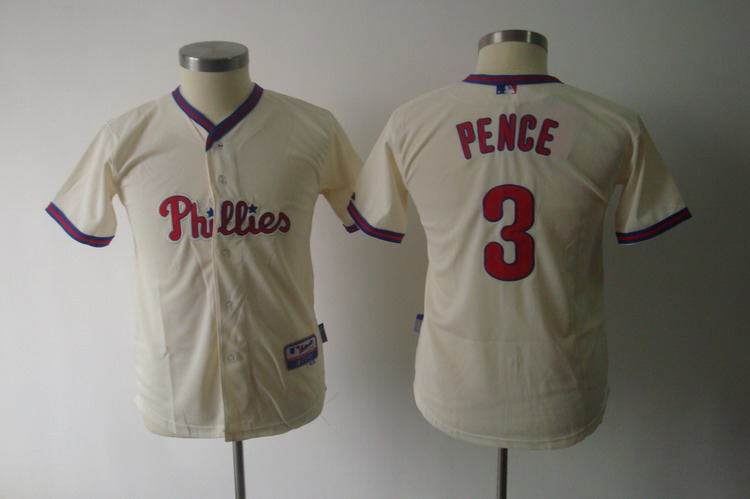 Phillies #3 Hunter Pence Cream Stitched Youth MLB Jersey