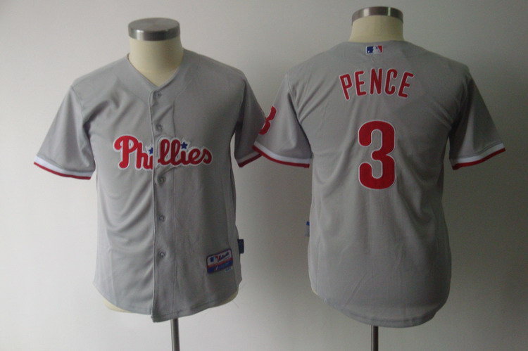 Phillies #3 Hunter Pence Grey Stitched Youth MLB Jersey