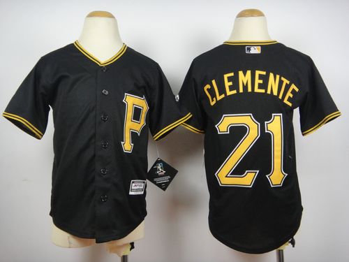 Pirates #21 Roberto Clemente Black Cool Base Stitched Youth MLB Jersey
