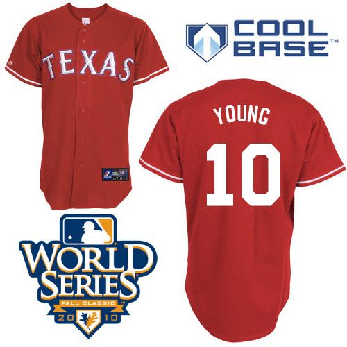 Rangers #10 Michael Young Red 2010 World Series Patch Stitched Youth MLB Jersey