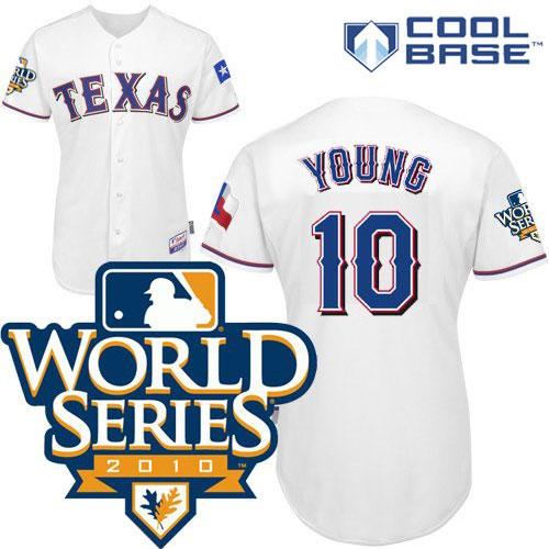 Rangers #10 Michael Young White 2010 World Series Patch Stitched Youth MLB Jersey