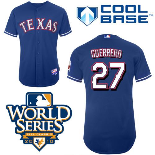 Rangers #27 Vladimir Guerrero Blue 2010 World Series Patch Stitched Youth MLB Jersey