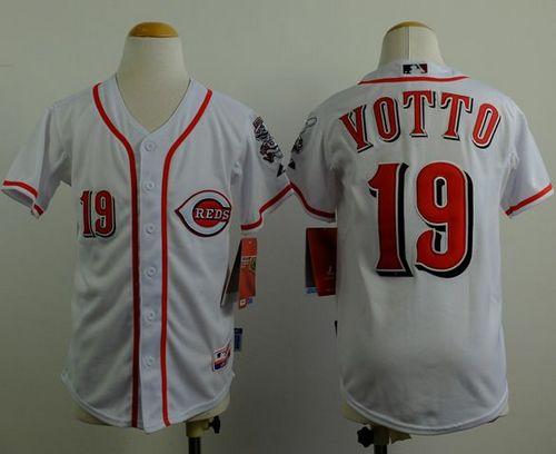 Reds #19 Joey Votto White Cool Base Stitched Youth MLB Jersey
