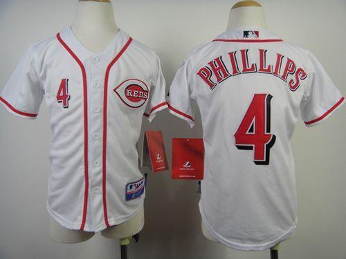 Reds #4 Brandon Phillips White Cool Base Stitched Youth MLB Jersey
