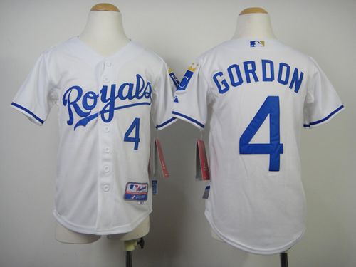 Royals #4 Alex Gordon White Cool Base Stitched Youth MLB Jersey