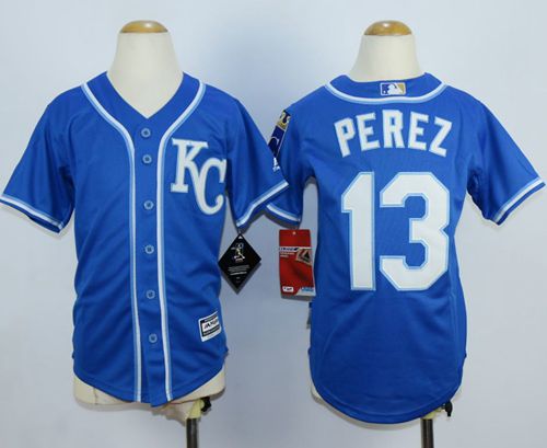 Royals #13 Salvador Perez Blue Cool Base Stitched Youth MLB Jersey