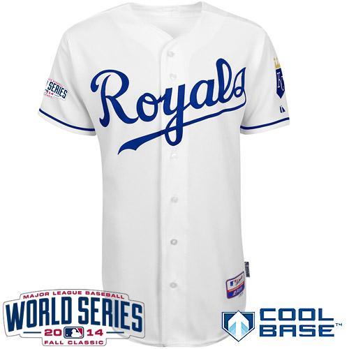 Royals Blank White Cool Base W/2014 World Series Patch Stitched Youth MLB Jersey