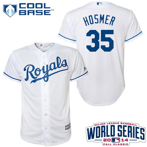 Royals #35 Eric Hosmer White Cool Base W/2014 World Series Patch Stitched Youth MLB Jersey