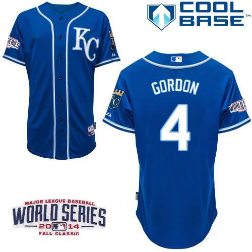 Royals #4 Alex Gordon Blue Cool Base W/2014 World Series Patch Stitched Youth MLB Jersey