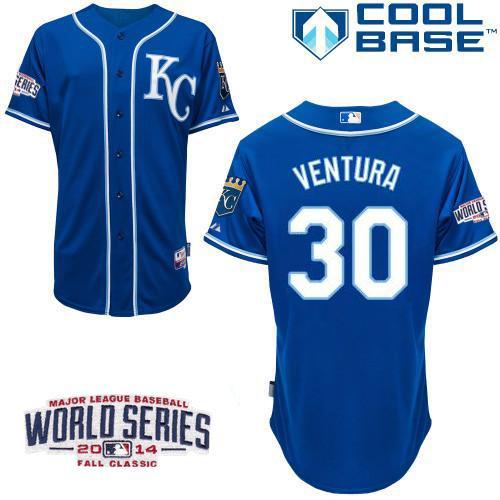 Royals #30 Yordano Ventura Blue Cool Base W/2014 World Series Patch Stitched Youth MLB Jersey