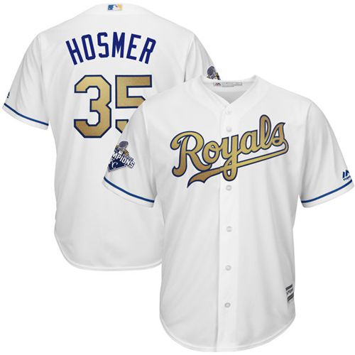 Royals #35 Eric Hosmer White 2015 World Series Champions Gold Program Cool Base Stitched Youth MLB Jersey