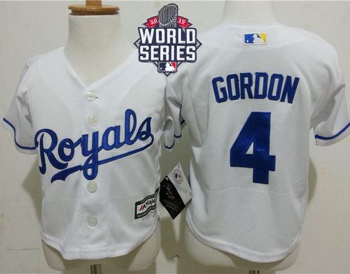 Toddler Royals #4 Alex Gordon White Cool Base W/2015 World Series Patch Stitched MLB Jersey