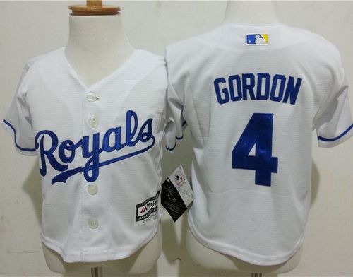Toddler Royals #4 Alex Gordon White Cool Base Stitched MLB Jersey