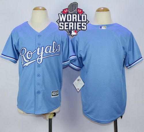 Royals Blank Light Blue Alternate 1 Cool Base W/2015 World Series Patch Stitched Youth MLB Jersey