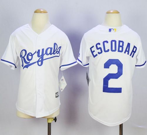 Royals #2 Alcides Escobar White Cool Base Stitched Youth MLB Jersey