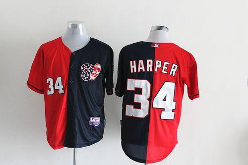 Nationals #34 Bryce Harper Blue/Red Split Fashion Stitched MLB Jersey