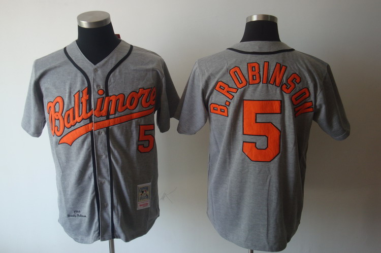 Mitchell and Ness Orioles #5 Brooks Robinson Grey Stitched Throwback MLB Jersey