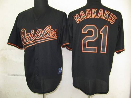 Orioles #21 Nick Markakis Black Fashion Stitched MLB Jersey