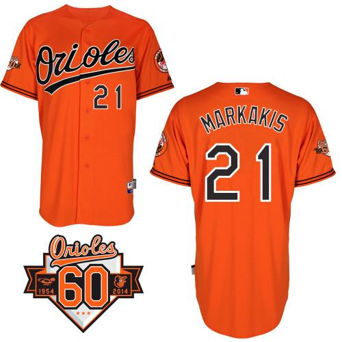 Orioles #21 Nick Markakis Orange 1954 2014 60th Anniversary Cool Base Stitched MLB Jersey